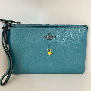 Coach Snoopy collection- Woodstock ocean blue leather wristlet clutch